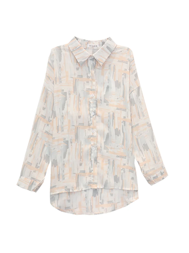 

Tie dyed floral shirt women's summer long sleeve thin 2021 new loose sweet Chiffon Top