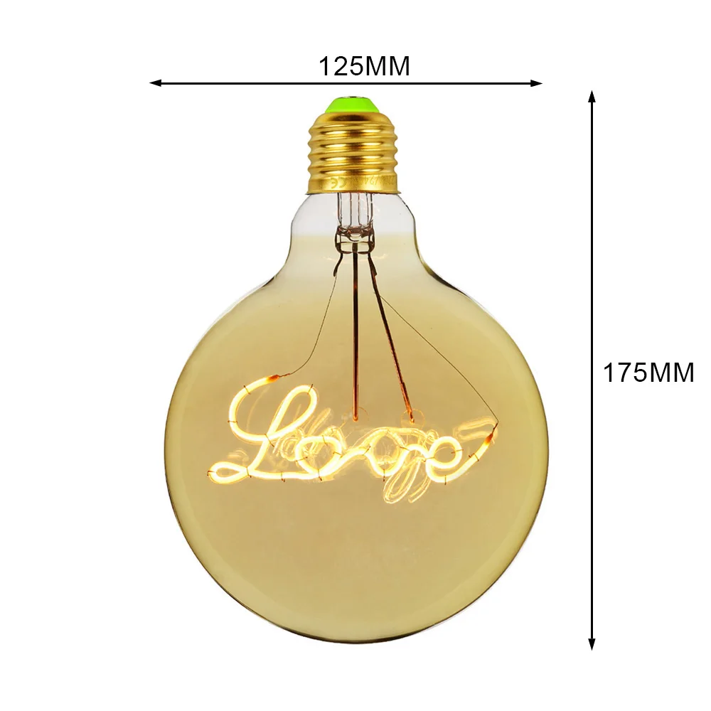 TIANFAN Edison ЛАМПЫ G125 Love лампа Светодиодная в форме шара глобуса винтажная нить 4 Вт
