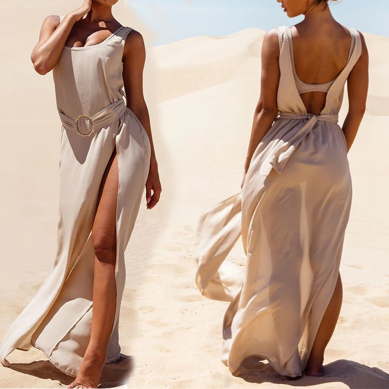 2021 сексуальное летнее пляжное платье на бретельках без рукавов с открытой спиной