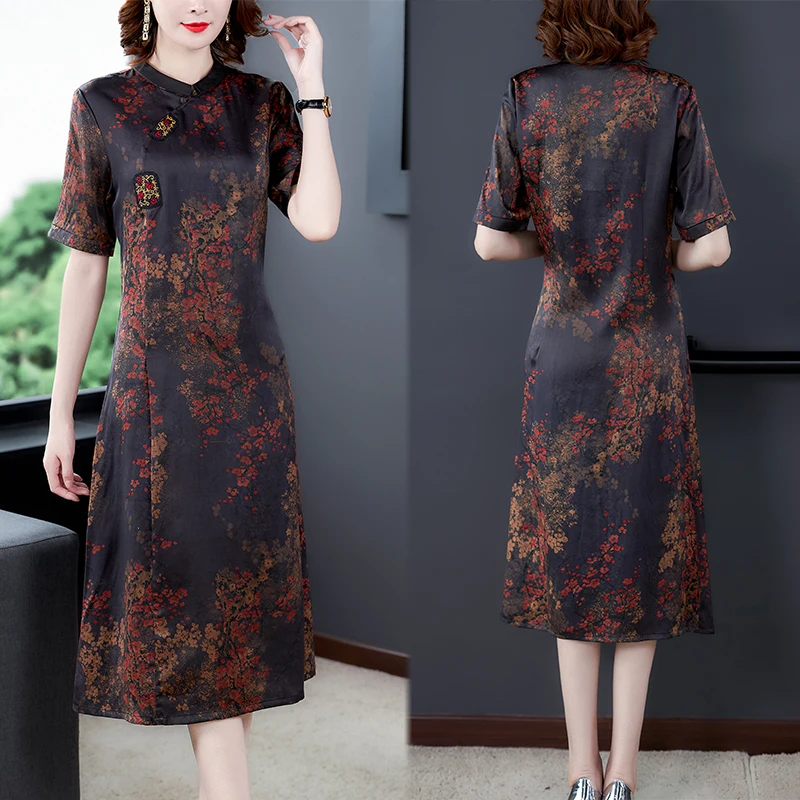 Женское платье в китайском стиле длинное лето 2020 новое с коротким рукавом