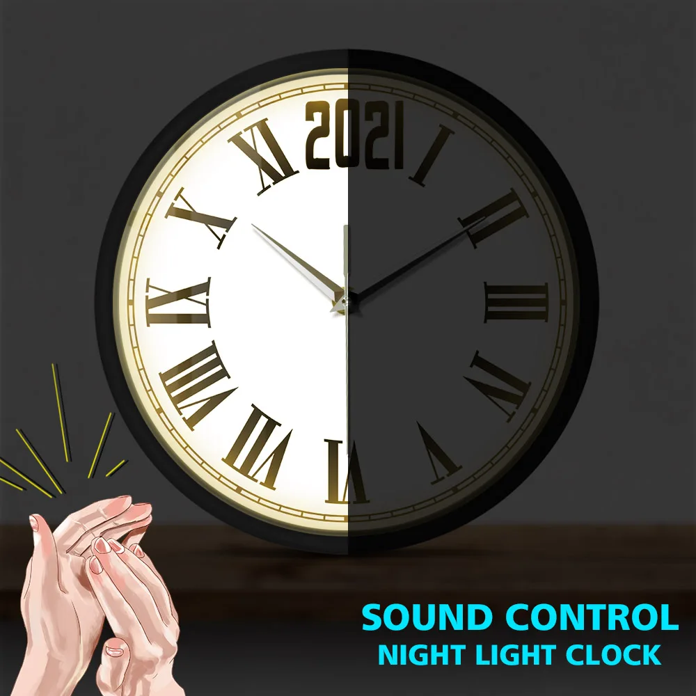 Настенные часы украшение для дома с активацией звуком Светящиеся светодиодный