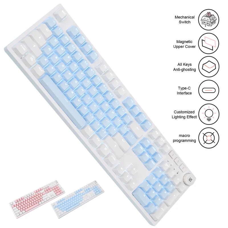 ajazz ak515 mechanical gaming keybaord usb wired blue switch gamer keyboard pbt printing keycaps for pclaptop free global shipping