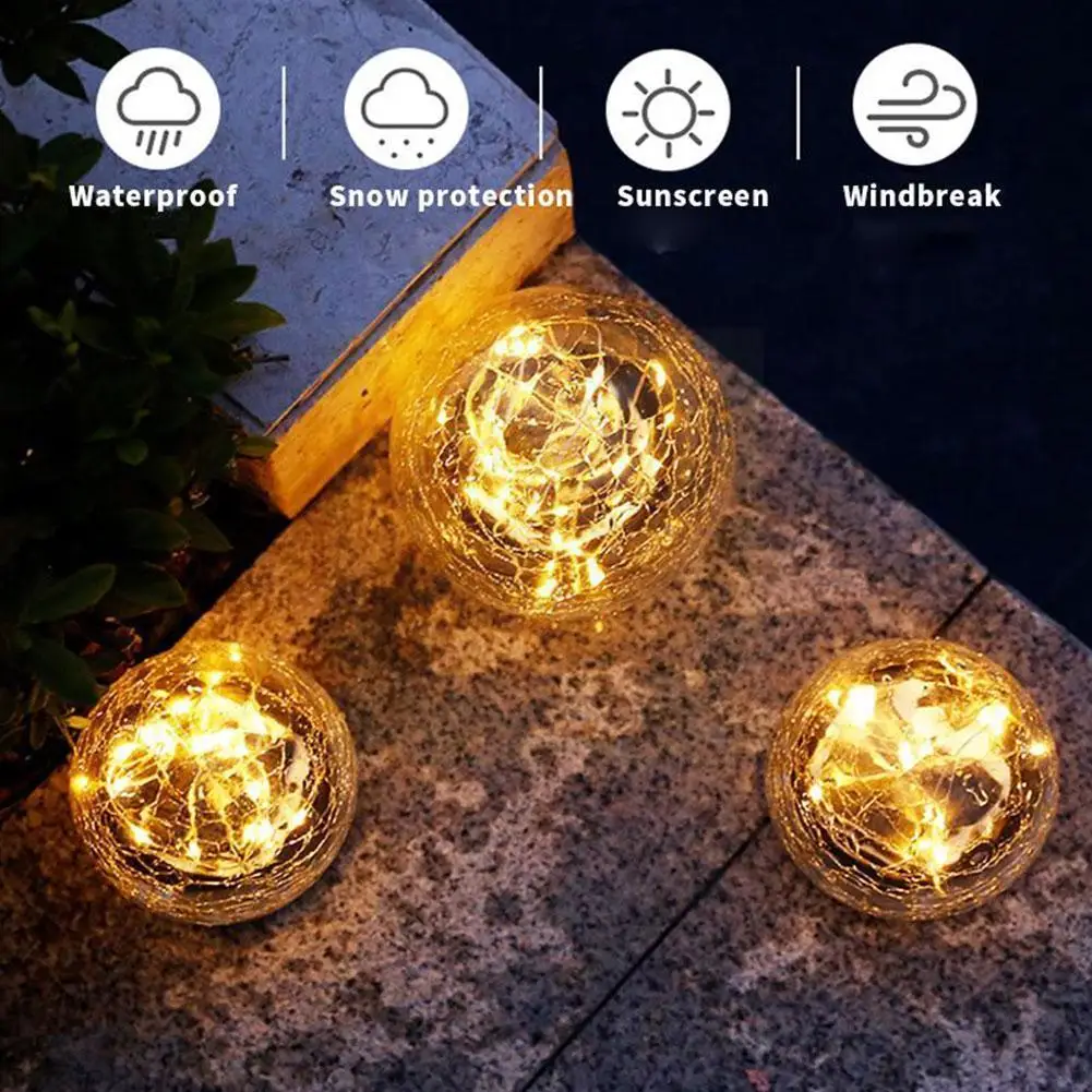 

Solar LED Glass Ball Garden Lawn Lamp Outdoor Garden Light Cracked Ground Pattern Waterproof Night Yard Plug in A2W6