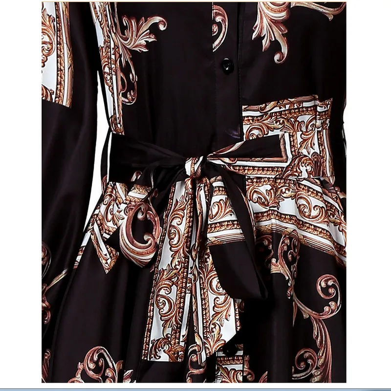 2019 осень барокко женское платье с отложным воротником Boho Цветочные цепи печати