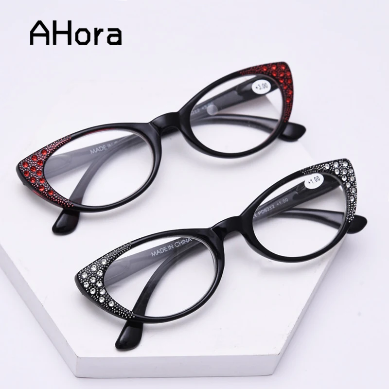 

Очки Ahora для чтения «кошачий глаз» для мужчин и женщин, модные ультралегкие пресбиопические очки со стразами в стиле ретро, с диоптриями + 1,0, ...