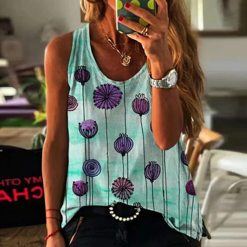 

2021 New Printing Round Collar T Shirts for Women Leisure Loose Vest Tops Fashion with Short Sleeves Tees