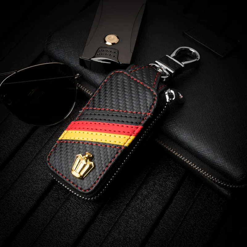 Углеродное волокно кожа Crown логотип эмблема автомобиля ключ кошелек для