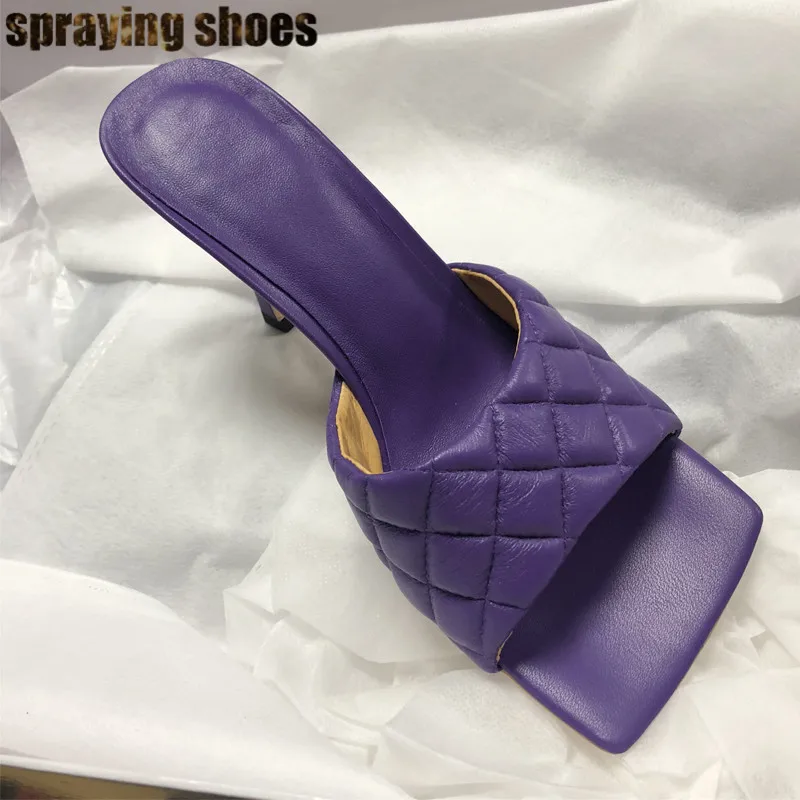 Genuine Leather Стильные женские шлепанцы с квадратным носком; Летние кожаные босоножки; пикантные шлепанцы на высоком каблуке; Женская обувь в римском стиле - Цвет: Genuine Leather