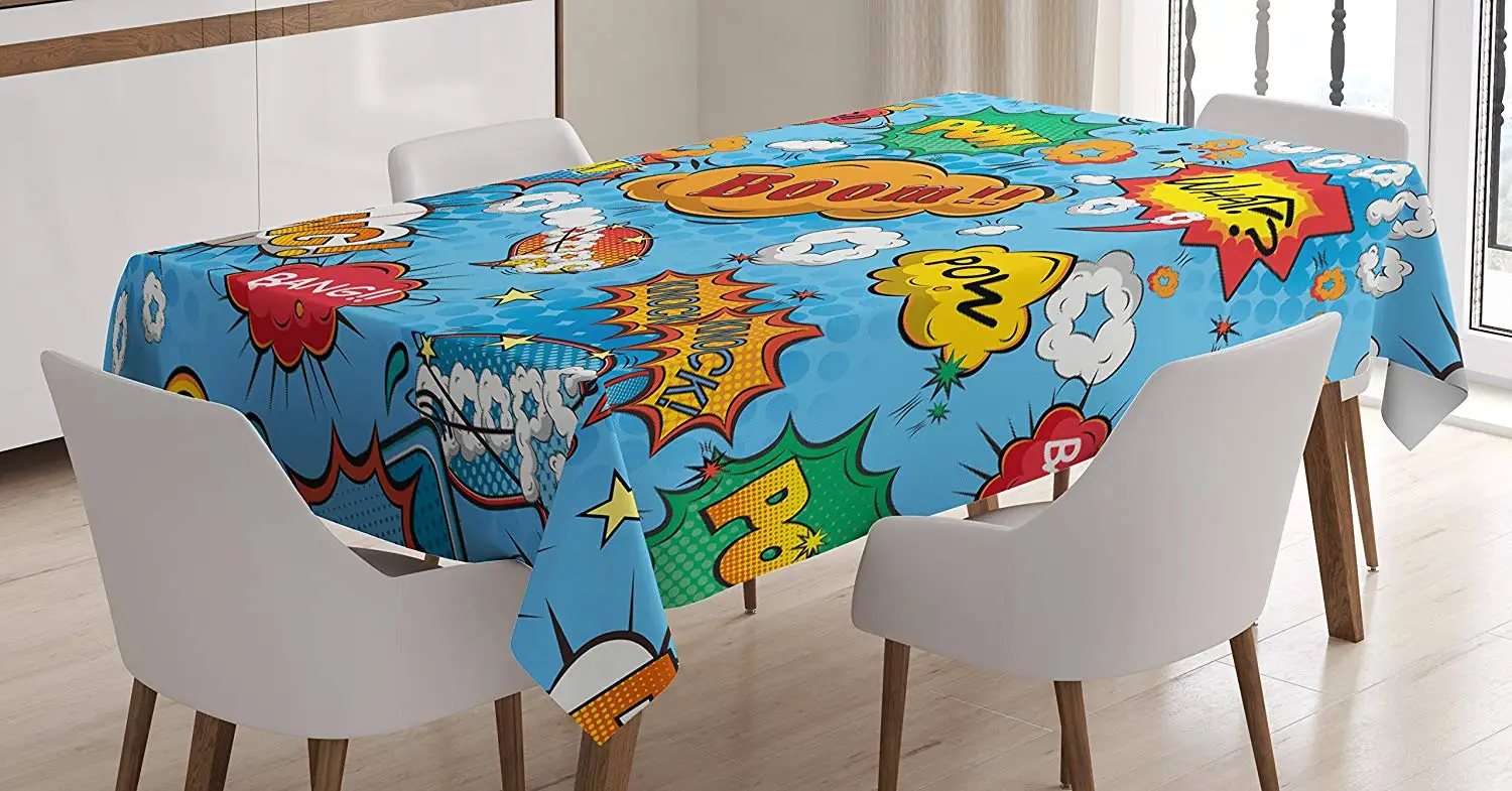 Скатерть супергероя красочный комический стиль эффекты бум крик журнал знаки