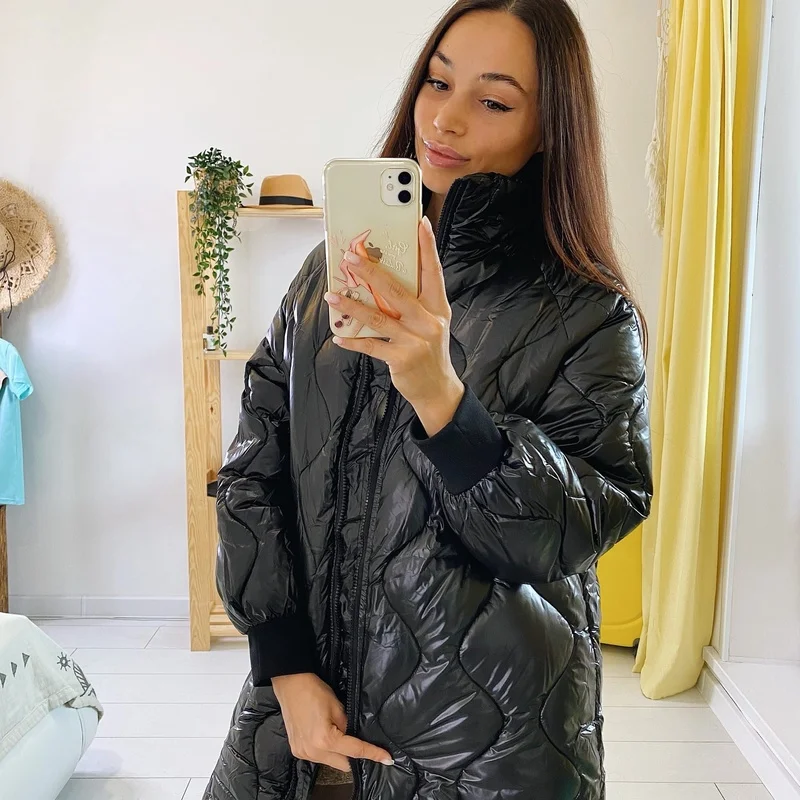

Bw cotton Women's overcoat Long stretchers 2021 Winter New Korean version of Light Over-the-Knee cotton lined coat