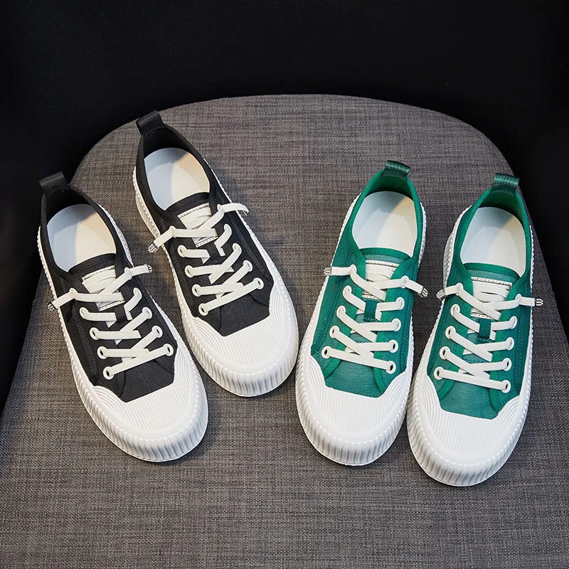 

Platform Women Casual Shoes 2021 Summer Breathable Sneakers Black Comfortable Fabric Rubber Sole Sport Ladies Flat Shoes Fashion