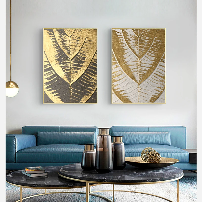 Абстрактный золотой лист холст картины настенные художественные плакаты и