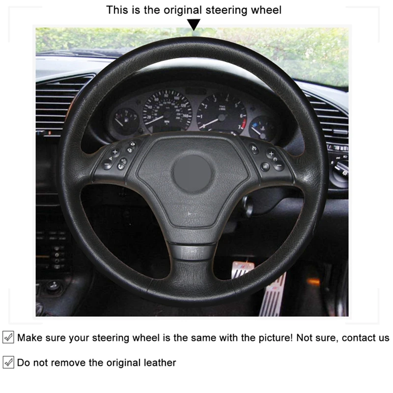 DIY Hand-stitched Black Genuine Leather Suede Car Steering Wheel Cover for BMW E46 1998-2000 E36 1996-2000 | Автомобили и