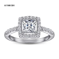 aiyanishi geniune 925 sterling silver halo princess rings sona promise wedding band rings for women bridal party finger gift