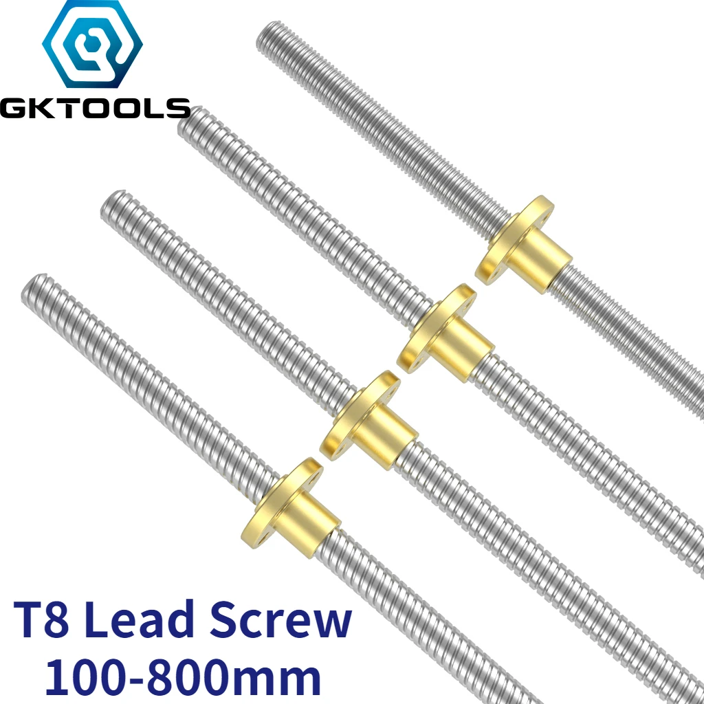 T8 Lead Screw Thread 8mm Trapezoidal Rod Lead 1mm 2mm 4mm 8mm Length 100mm to 800mm with Brass Nut CNC 3D Printer THSL-300-8D