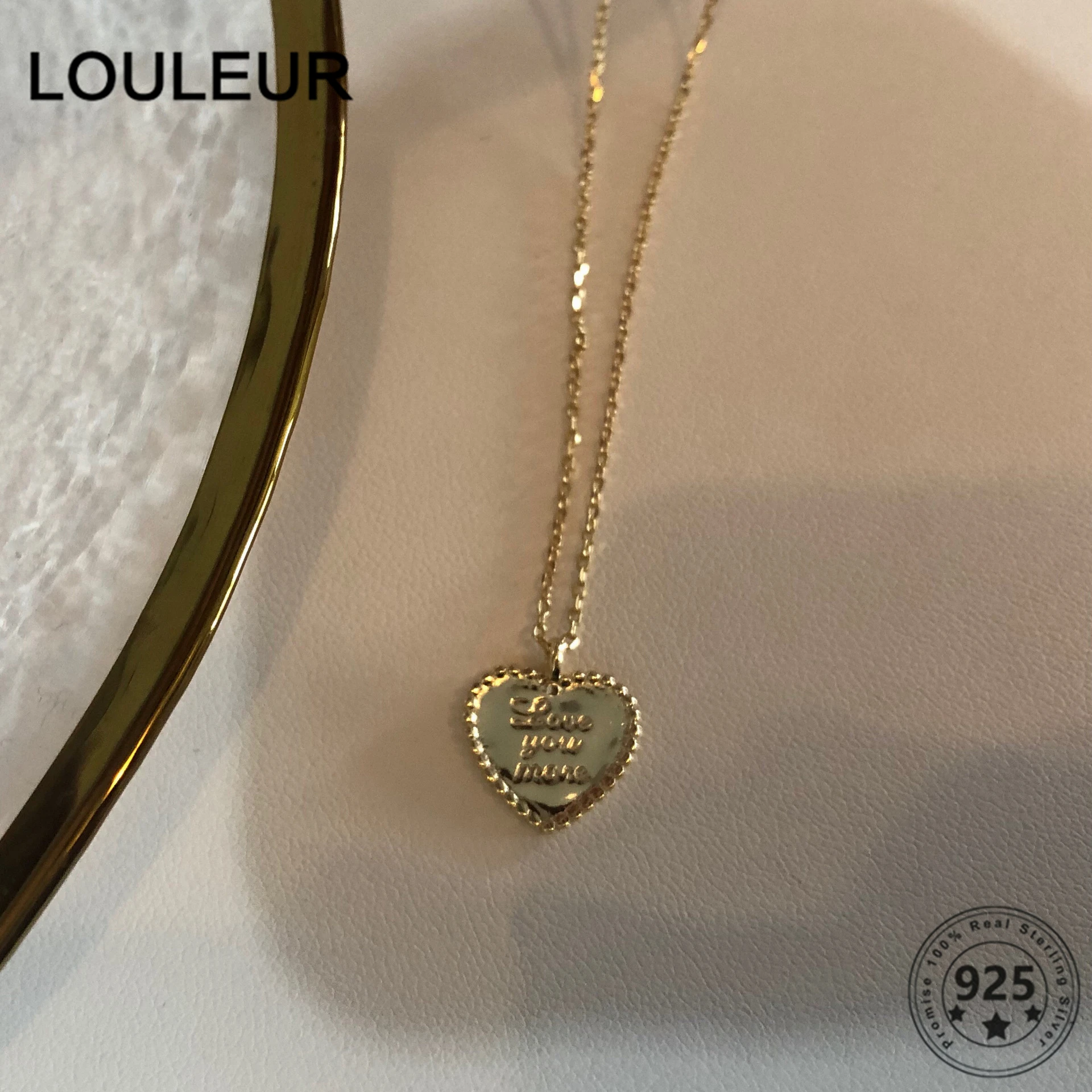 

LouLeur Design 925 Sterling Silver Necklace Love You More Heart Pendant Necklace For Women Girls Fine Jewelry 2021 Trend 18K Gol