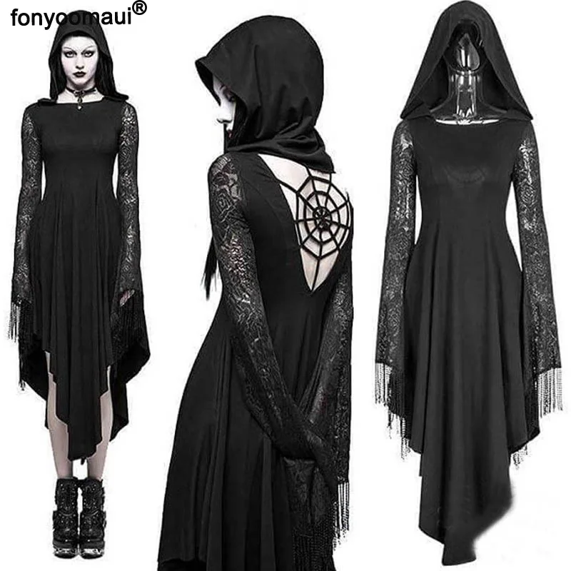 Женский костюм ведьмы призрака черный готический в стиле стимпанк на Хэллоуин