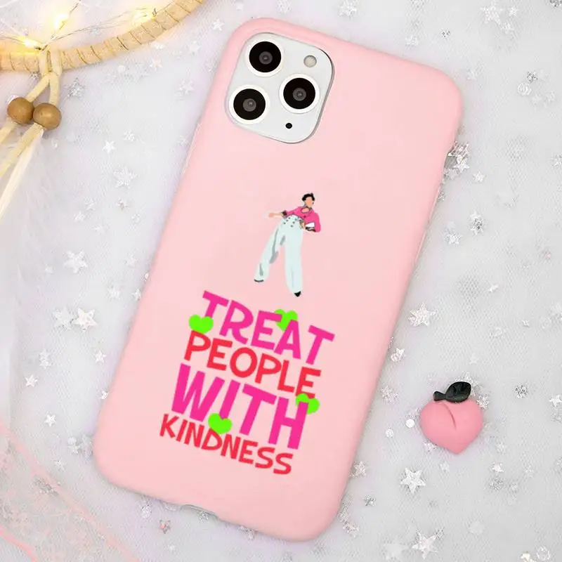 

Harry Styles Treat People With Kindness Phone Case Candy Color Pink for iPhone 11 pro XS MAX 8 7 6 6S Plus X 5S SE 2020 XR