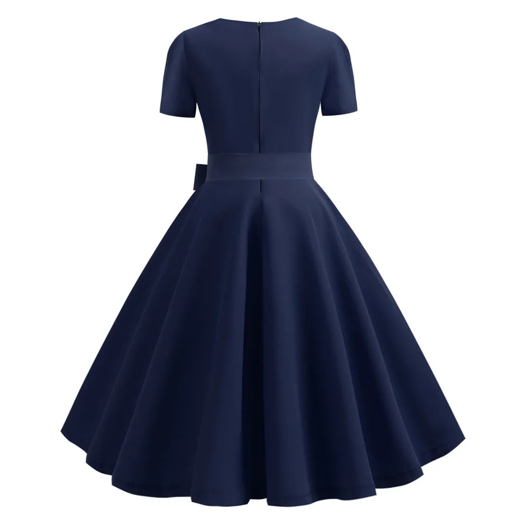 Женское винтажное платье с коротким рукавом Vadim однотонные платья длиной до