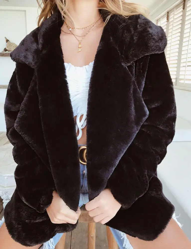 

Мягкая утолщенная модная осенне-зимняя куртка, сексуальная плюшевая приталенная куртка с отворотом, кардиган с длинными рукавами, теплая Д...