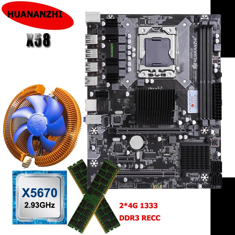HUANANZHI X58 Материнская Плата ЦП ОЗУ кулер Xeon X5670 2 93 ГГц большой бренд 8 ГБ 2*4G REG ECC