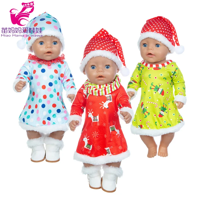 

Младенческая Детская кукла одежда Рождественский костюм 18 дюймов девочка кукла одежда новый год набор шарф шляпа детский подарок игрушки платье