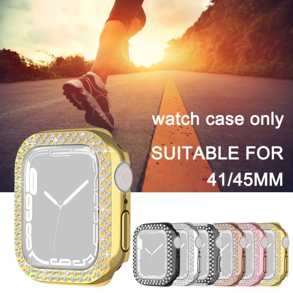 

Suitable For Apple Watch7 Generation Watch Anti-fall Diamond Plating Electroplating Hollow Half-pack Protective Shell PC Sl E4G5