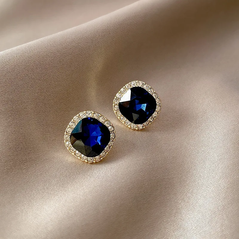 

New Simple Luxury Blue Rhinestone Square Earrings Fashion Jewelry Wedding Girl Temperament Accessories Ladies