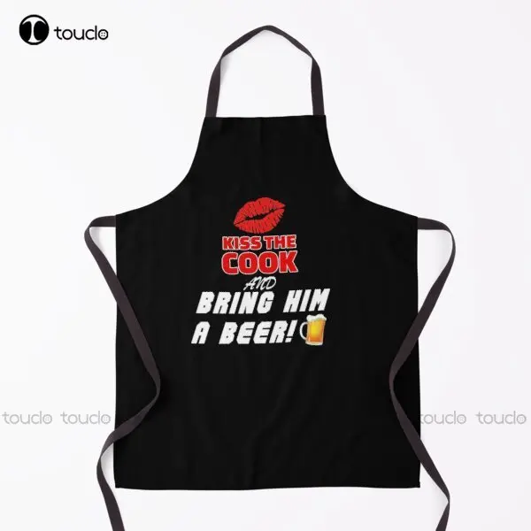 

Kiss The Cook And Bring Him A Beer Fun, Humor Apron Waitress Aprons For Women Men Unisex Adult Garden Kitchen Apron