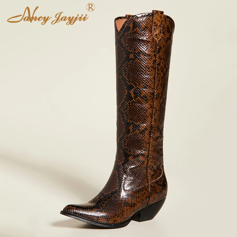 

Nancyjayjii Brown Women's Shoes Adult Boots Knee High Heels High Heels Solid Pointed Toe Mature Winter Plus Size 2019