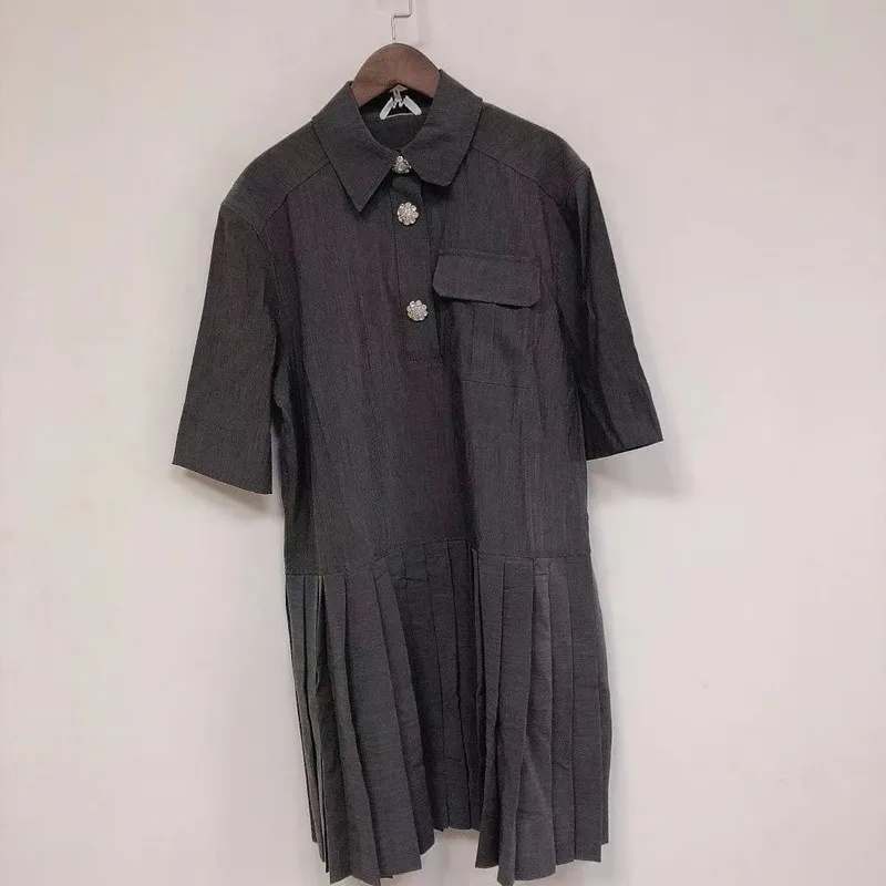 

Summer Woman Solid Color Loose Pleated Dress High Version Female Casual Spliced Fashion Dresses Ladies Vintage Slim Dress ML163