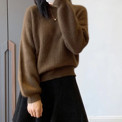 

Sweater Light Women Luxury Shiny Raccoon Yarn Super Soft Waxy Fluffy Loose Lazy Lantern Sleeve Sweater