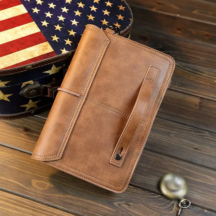 JNKET New Retro Men's PU Leather Handbag Large Capacity Clutch Bag Leisure Business Bag Detachable Wristlet
