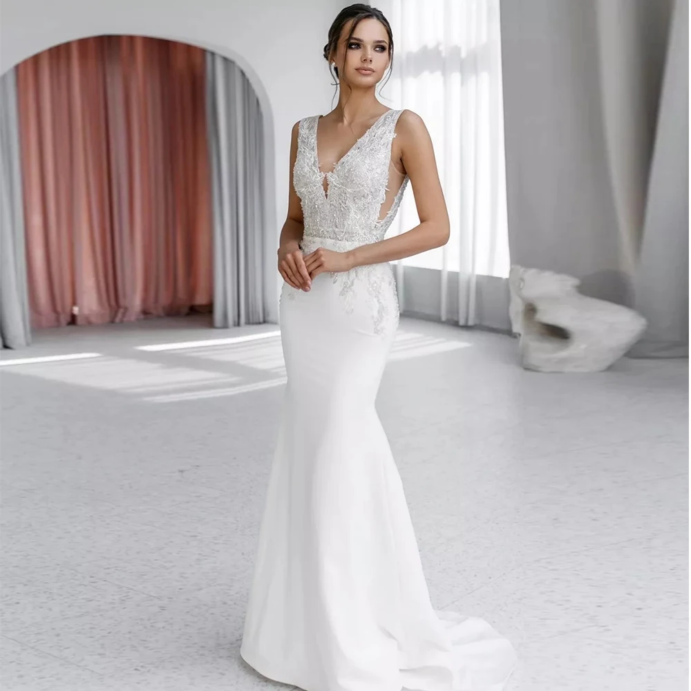 

Женское свадебное платье с юбкой годе, белое платье без рукавов с вышивкой и молнией на спине, 2022