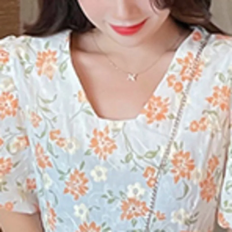 

Dresses Women Puff Sleeve Casual Mini Sweet Style Dress Female Summer Floral Pattern Holiday Vintage Vestido De Mujer 2021 Robes