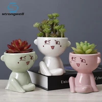 strongwell creative ceramic flower pot cartoon child figurine home office decoration accessories succulent planter ornament