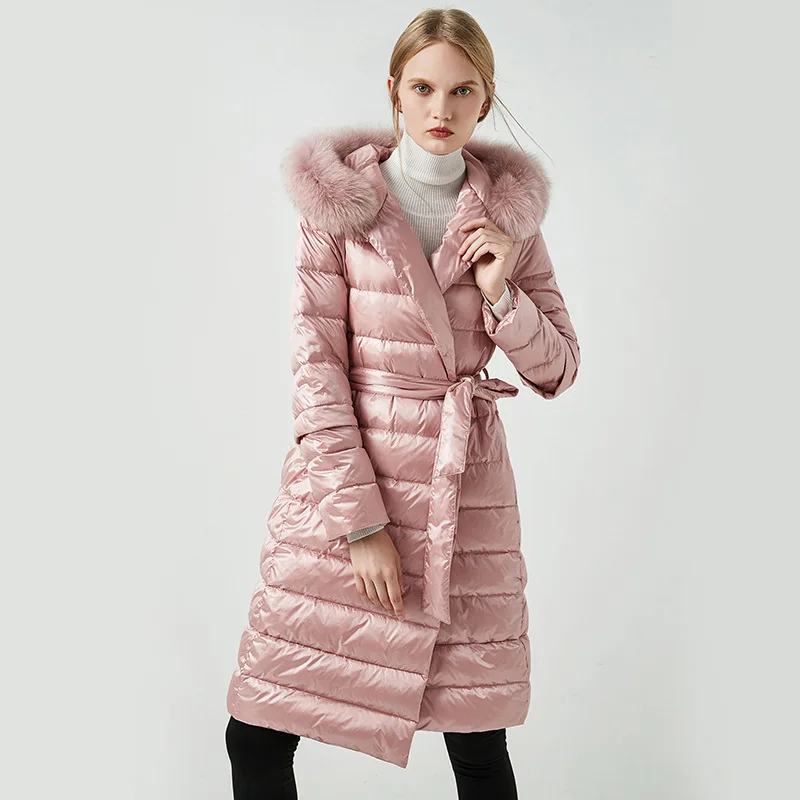 Белое пуховое пальто с капюшоном Длинные куртки женские пуховые воротником из