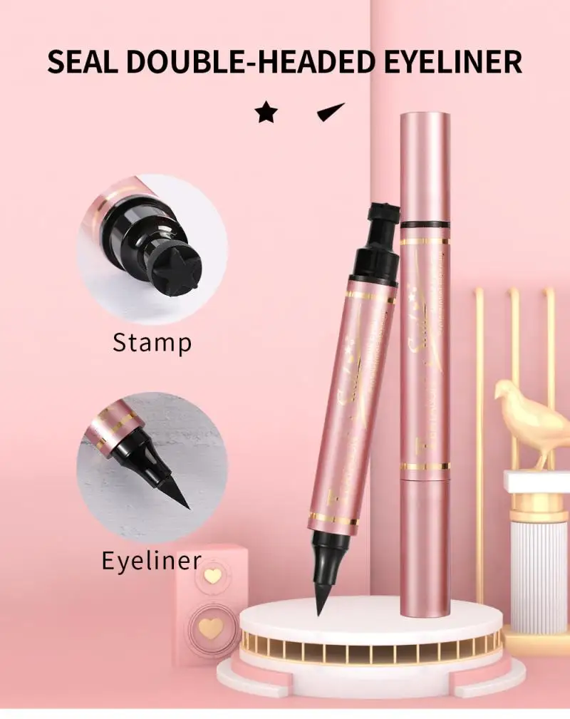 2 In 1 Eyeliner With Stamp Black Double Head Seal Triangle Star Waterproof Quick Dry Smooth Pen Makeup TSLM1 |