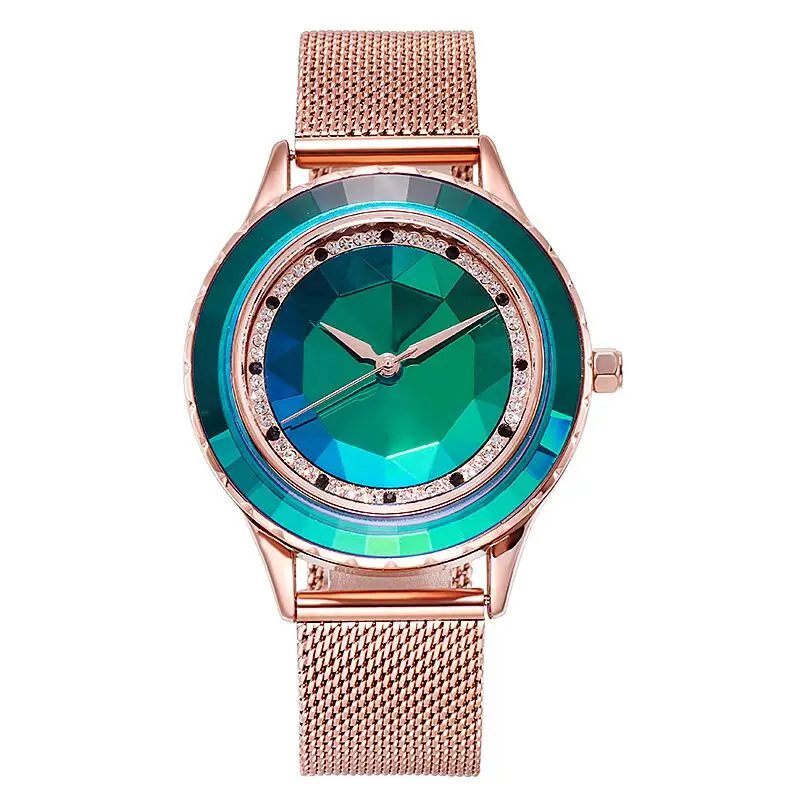 Часы наручные женские с кристаллами уникальные зеленые брендовые