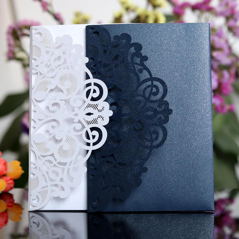 1pcs Blue White Elegant Laser Cut Wedding Invitation Cards Greeting Card Customize Business With RSVP Decor Party Supplies | Дом и сад