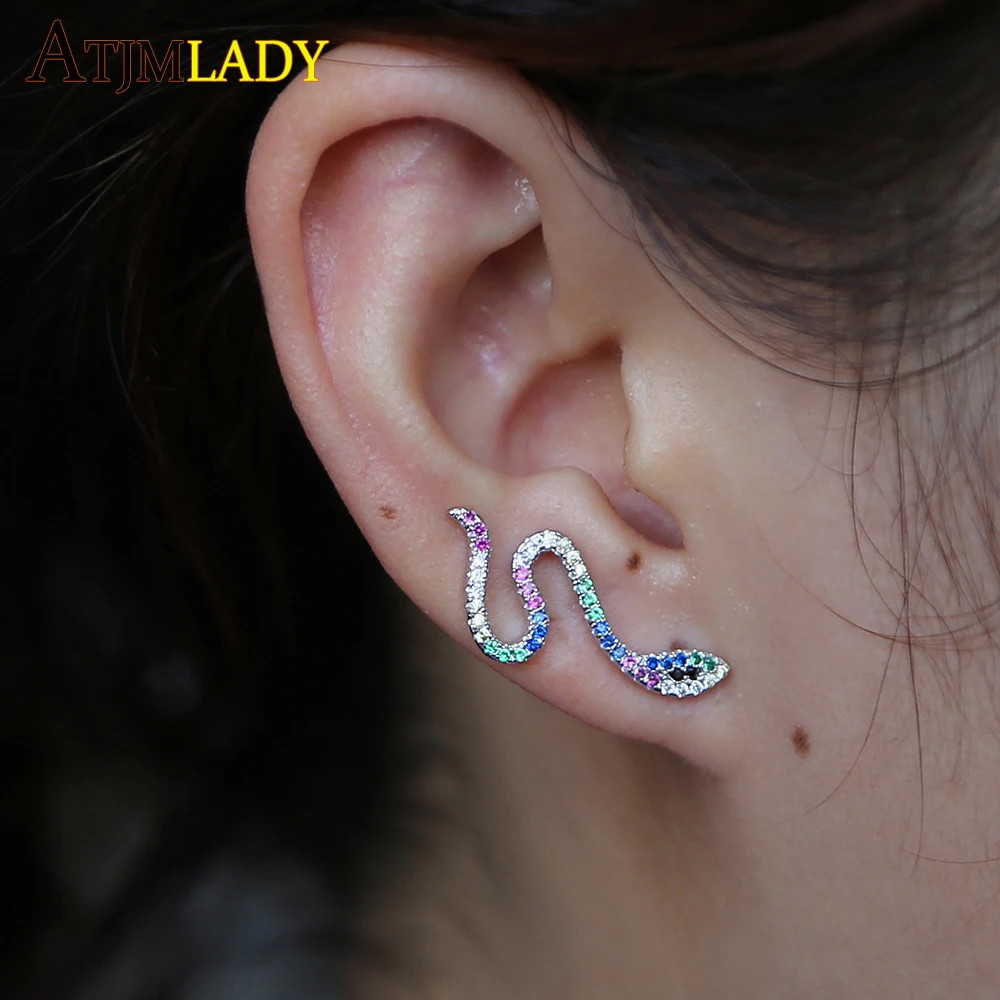 Женские серьги в форме змеи Модные Разноцветные европейском стиле с кубическим