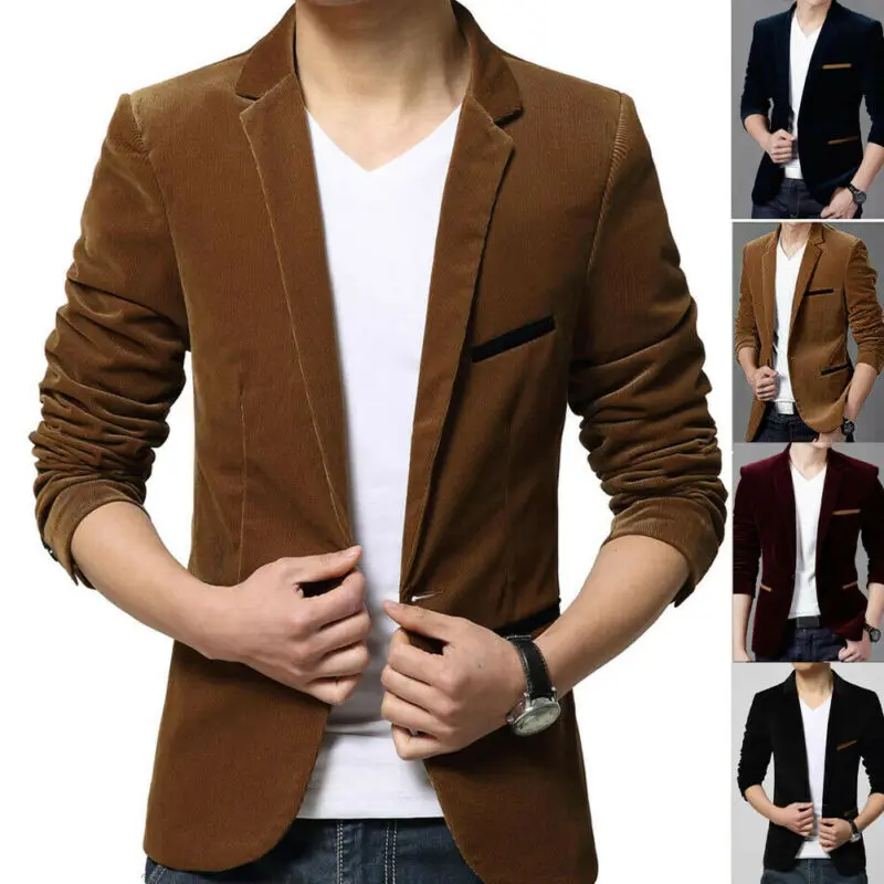 Мужской бархатный блейзер на одной пуговице приталенный пиджак в деловом стиле |