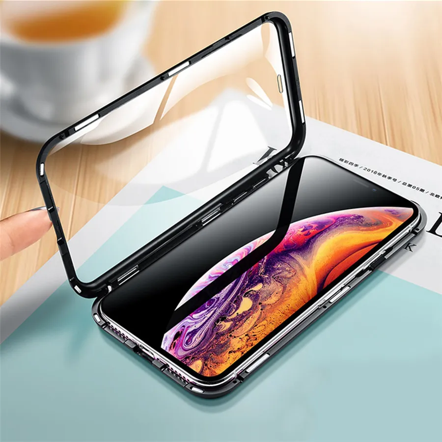 Металлический магнитный адсорбционный чехол для iphone X XS XR Max из закаленного