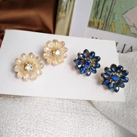 925 silver needle fuper fairy glass earrings 2020 new crystal stud earrings for women jewelry cream blue flower earrings gifts
