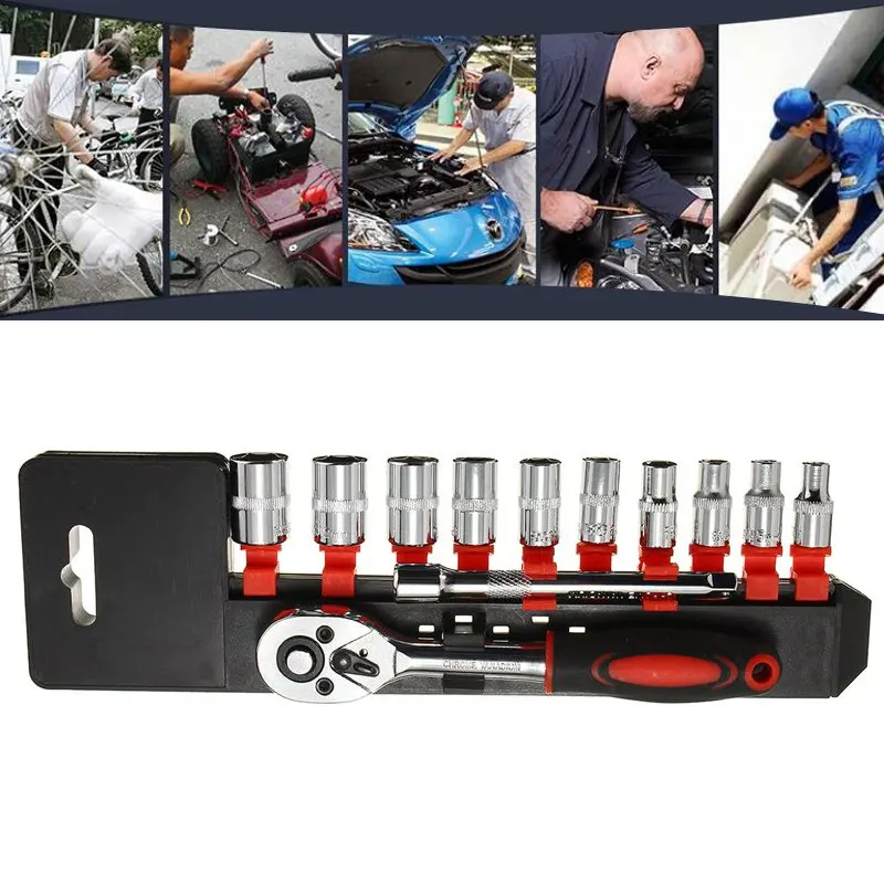 

12Pcs 1/4-Inch Socket Wrench Set Drive Ratchet Wrench Spanner for Bicycle Motorcycle Car Repairing Tool Set Common Sockets