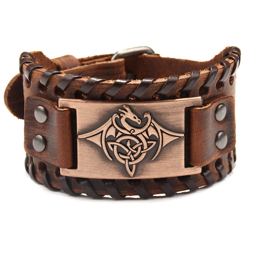 QNW2601 Brown Браслет-манжета из натуральной кожи с регулируемой металлической пряжкой Viking Compass Vegvisir для женщин и мужчин - Окраска металла: QNW2601 Brown