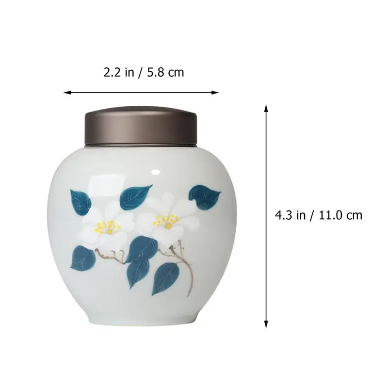 

1pc Ceramic Tea Can Hand-painted Camellias Small Classic Tea Jar Canister