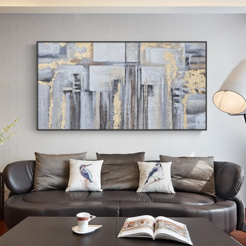 

hand-painted Decorative Painting After Light Luxury Modern Living Room Backdrop Bedroom Painted Gold Leaf Pain Abstract Painting