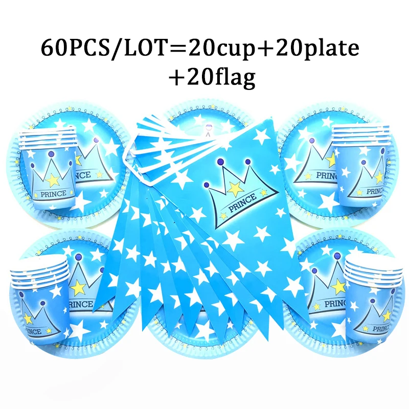 

Корона Принцесса партии поставки набор украшения одноразовые партии Синяя тарелка Кубок баннер флаг дети день рождения партии поставки 60 ш...