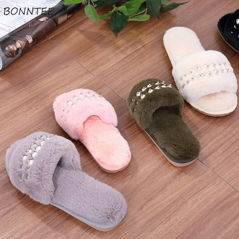 Зимние тапочки женские модные милые домашние на толстой подошве с искусственным